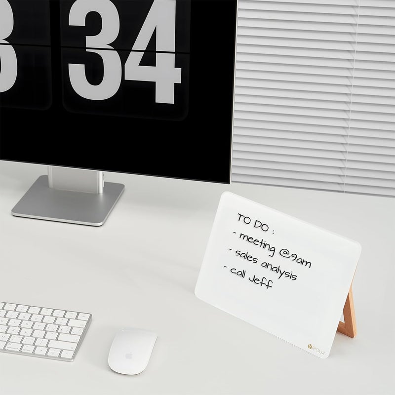 YEOUX Glass Desk Whiteboard with Reversible Wood Stand, Desktop Small White Board, Reusable Mini Dry Erase Board 6.7"x9.5" for Office, Home, School, Marker&Eraser Included - Image 5